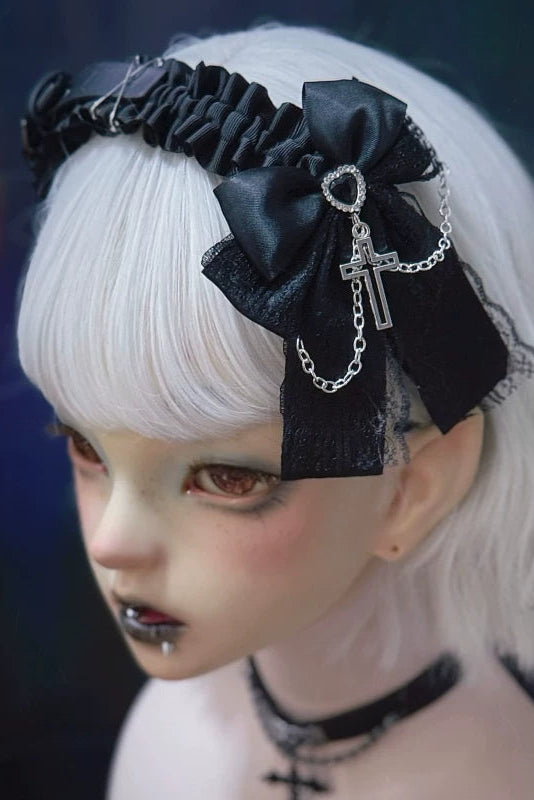 リボンレザーレースヘッドバンド