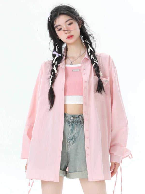 Niche Design Loose Strap College Style Jacket Shirt