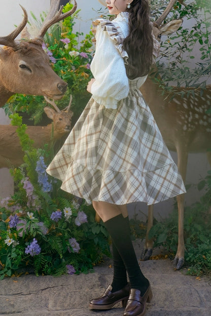 Almond Milk Coffee Retro Suspender Skirt