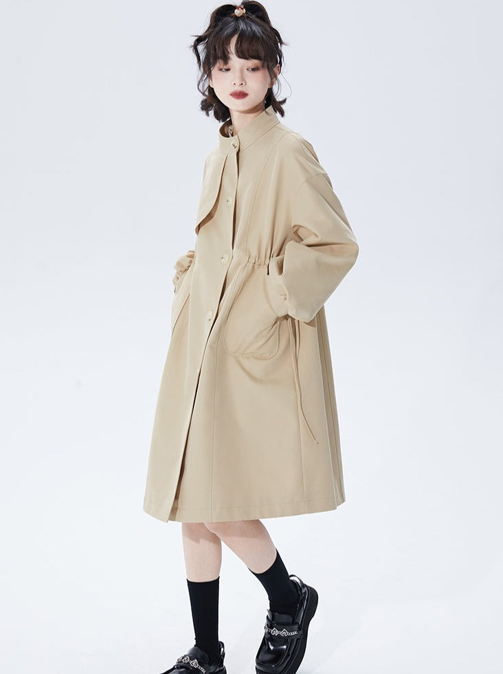 Khaki Stand Collar Windbreaker Coat