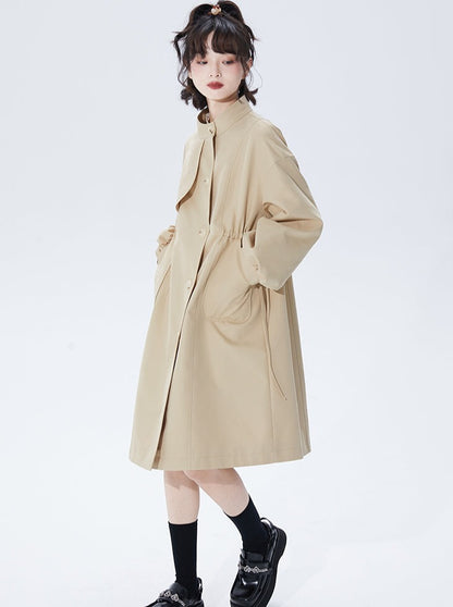 Khaki Stand Collar Windbreaker Coat