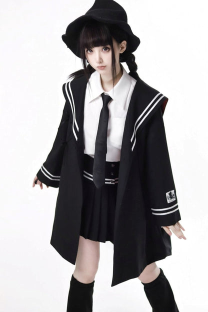 College Trench Coat Shirt Skirt Set