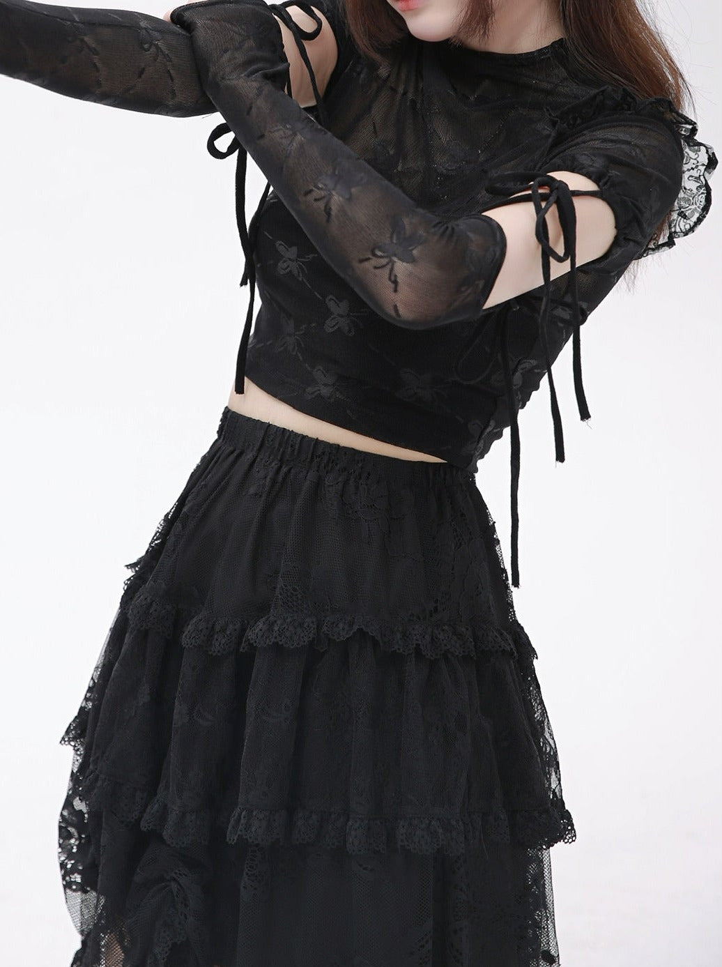 Dark Gothic Black Lace Tiered Skirt