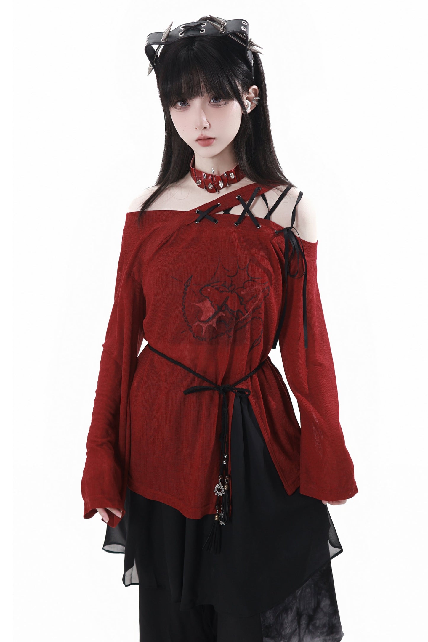 Splice mode red top + mode pants + rose belt