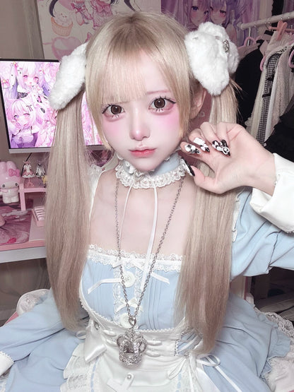 【4月15日预售截止】水蓝色医疗蕾丝交叉围裙连衣裙+项圈