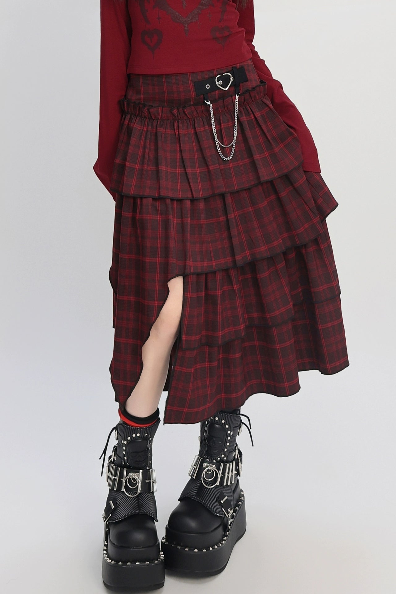 チェックティアードスリットスカート