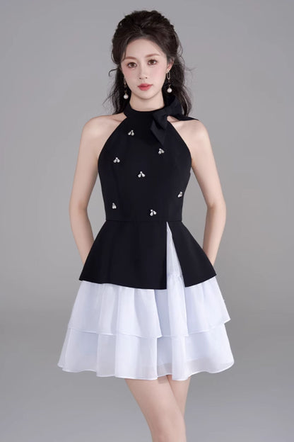Sleeveless French Puff Dress