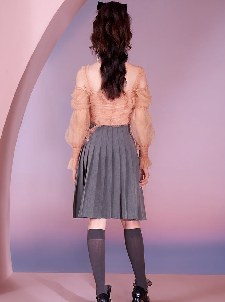 High Waist Slit Irregular Hem Pleated Skirt