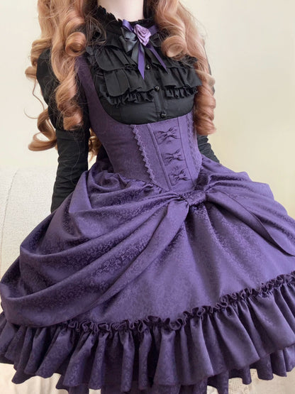 【4月18日予約締切】ダークゴシックロリータスタンドカラーパフスリーブラッフルシャツ（ロングスリーブ付き）