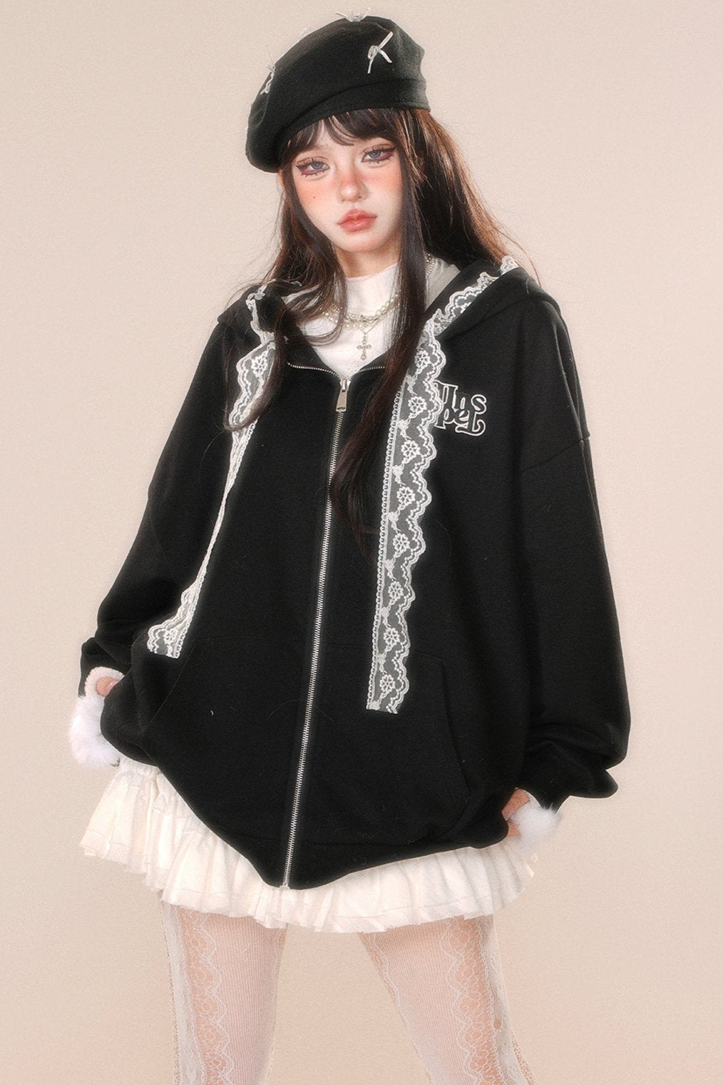 レースフーディースウェットシャツジャケット