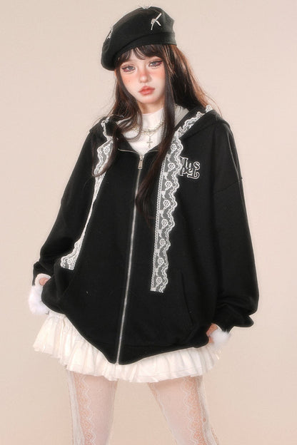 レースフーディースウェットシャツジャケット