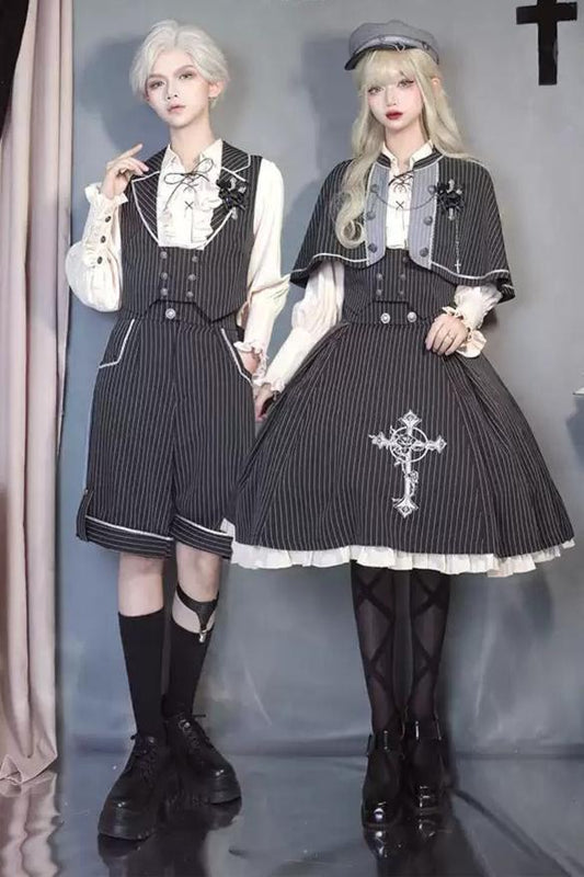 King's College Lolita Prince Ruffle Shirt + Cape + Vest + Shorts + Skirt