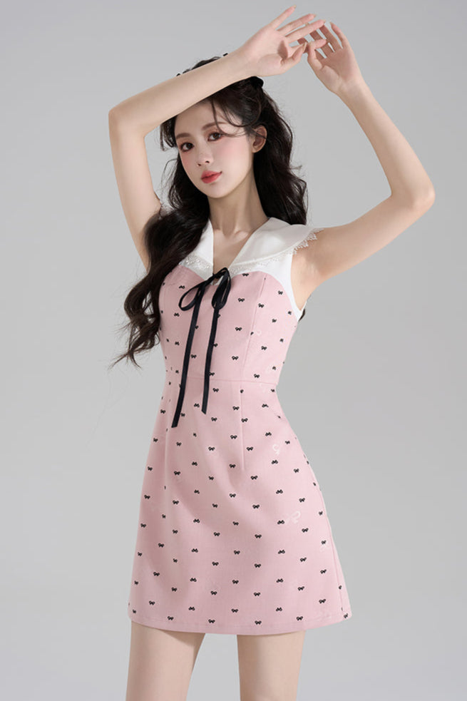 スイートガーリーピンクVネックドレス