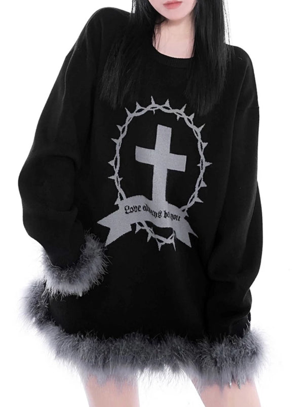 Feather Cross Sawns Warm Loose Sweater