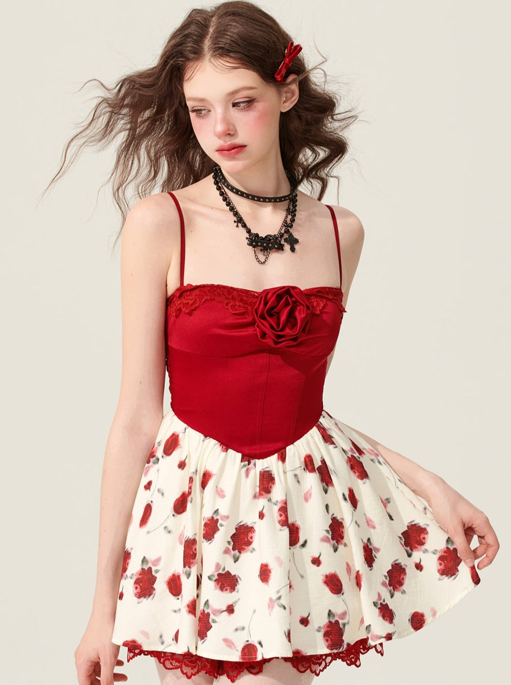 Red Flower Summer Dress
