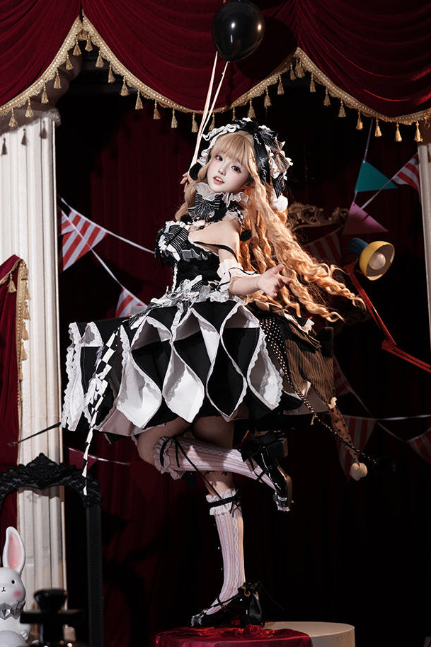 【12月8日予約締切】サーカスロリータエレガントレトロゴシックピエロドレスセット＋アクセサリーコンプリート