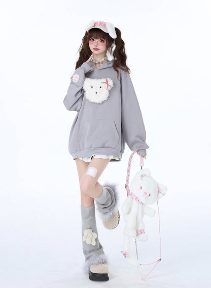 Fluffy Morabito Rabbit Loose Pastel Color Hooded Hooded Hoodie