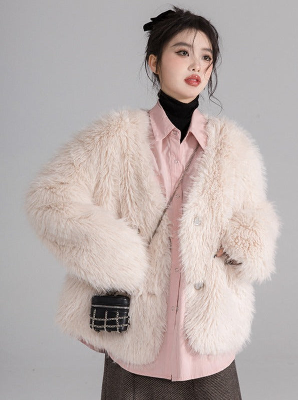 ペリスベージュロングシャギーファーコート