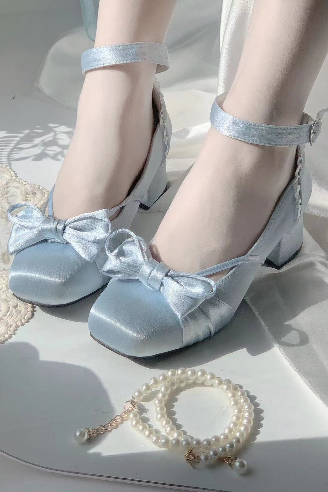 レースアップリボンバレエロリータシューズ