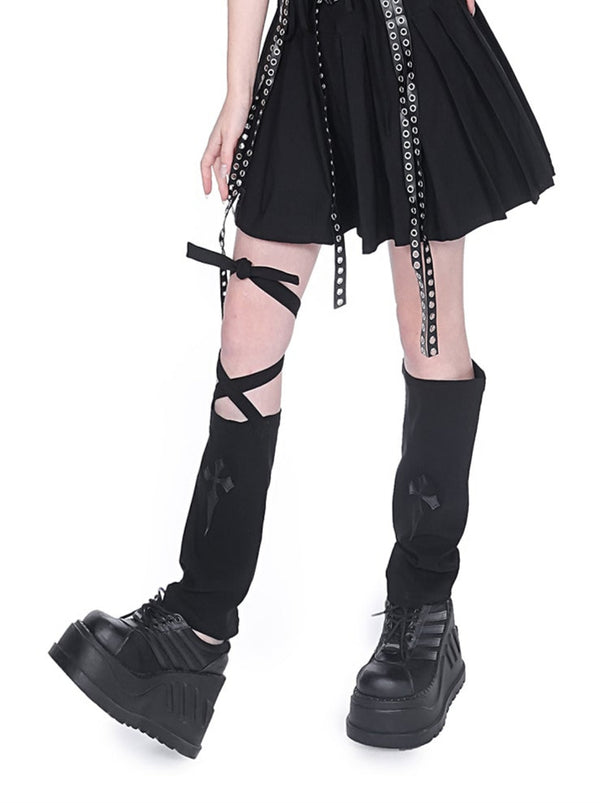 Gothic cross asymmetric lace-up leg cover