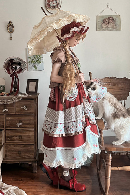 Retro Doll Cherry Check Lolita Dress