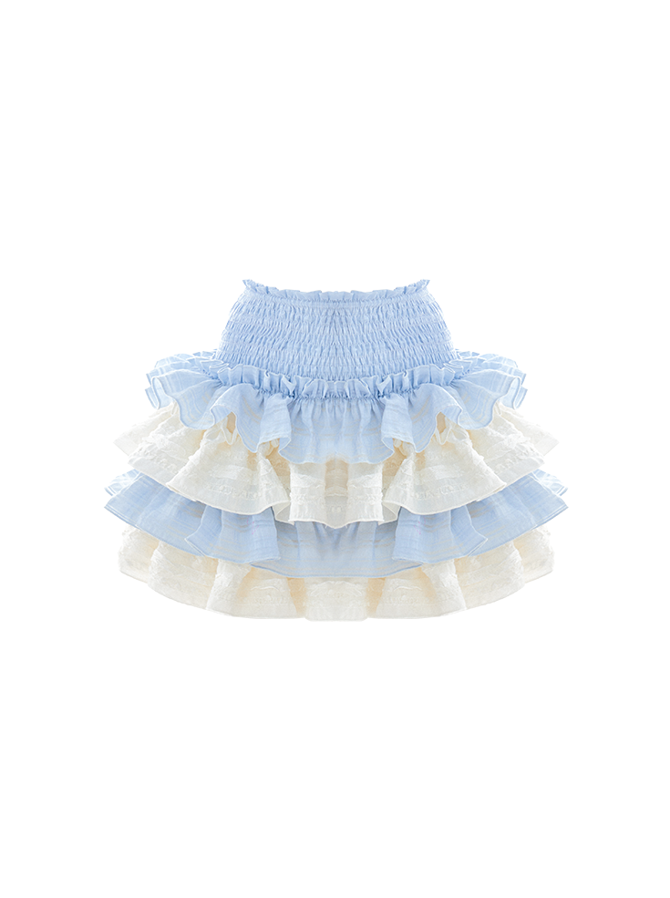 Blue top + ruffle cake skirt