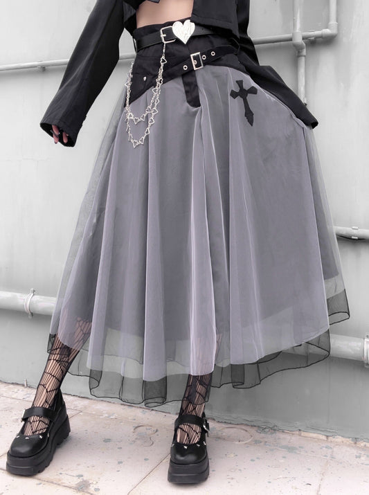 Mesh Dark Cross Black Cross Tulle Skirt