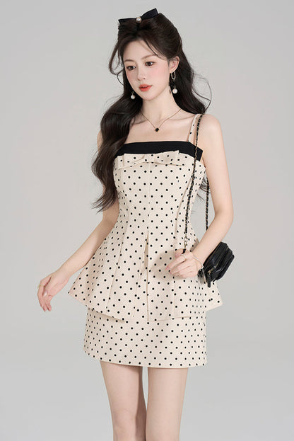 ホルターネックドットシックキャミソールワンピース
