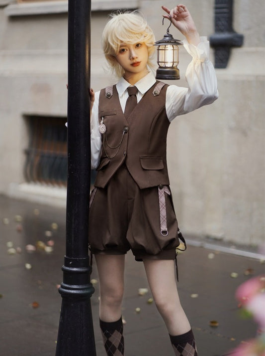 Spot unknown star original rabbit detective lolita shirt vest bib pants is too princely outfit spring and summer