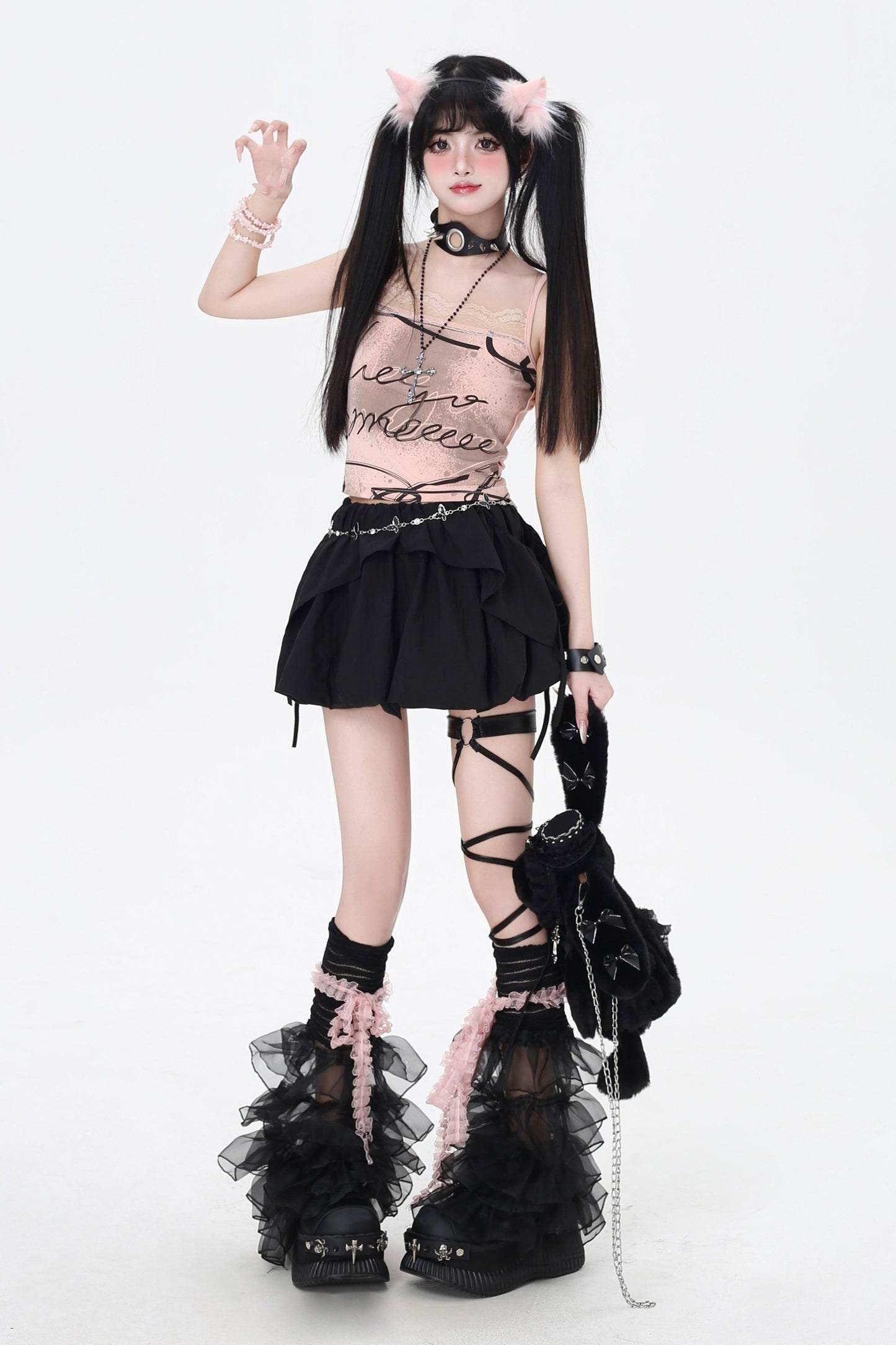 3-Style One-Shoulder Drawstring Top & Skirt