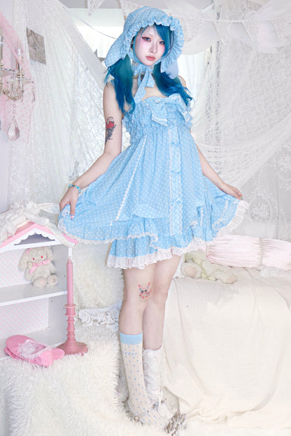 Dot design rabbit ear bonnet