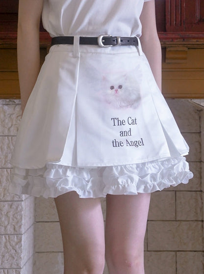 Cat Print Angel Frill Skirt