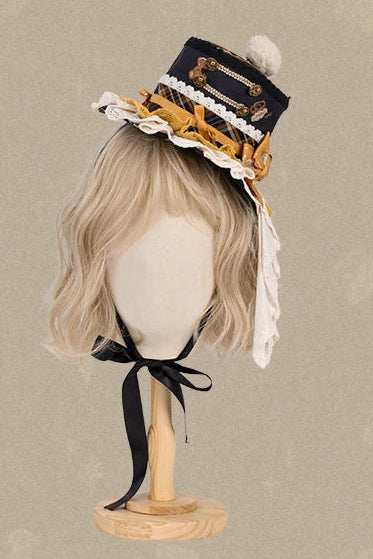 【9月8日予約締切】Vintage Teddy Bear Classic Lolita Series Accessories（Black Hat With Ribbon Train / Mini Hat &amp; Bear Ear KC With Ribbon Decoration / Bear Ear Bonnet / Brown Bear Brooch / Bear Embroidered Brooch）