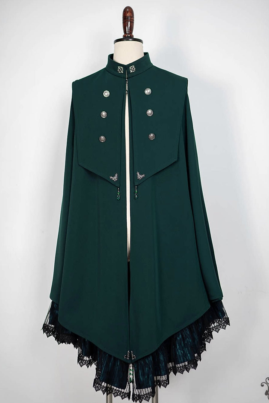 【9月5日予約締切】Dark Red/Dark Green Gothic Chain Layered Lace Cape Coat(Short Length/Long Length)