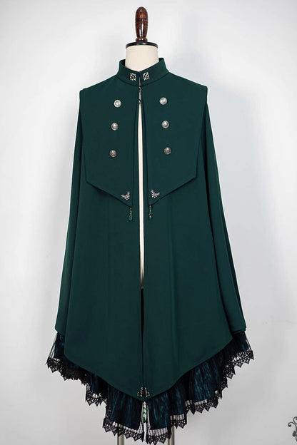 【9月5日予約締切】Dark Red/Dark Green Gothic Chain Layered Lace Cape Coat(Short Length/Long Length)