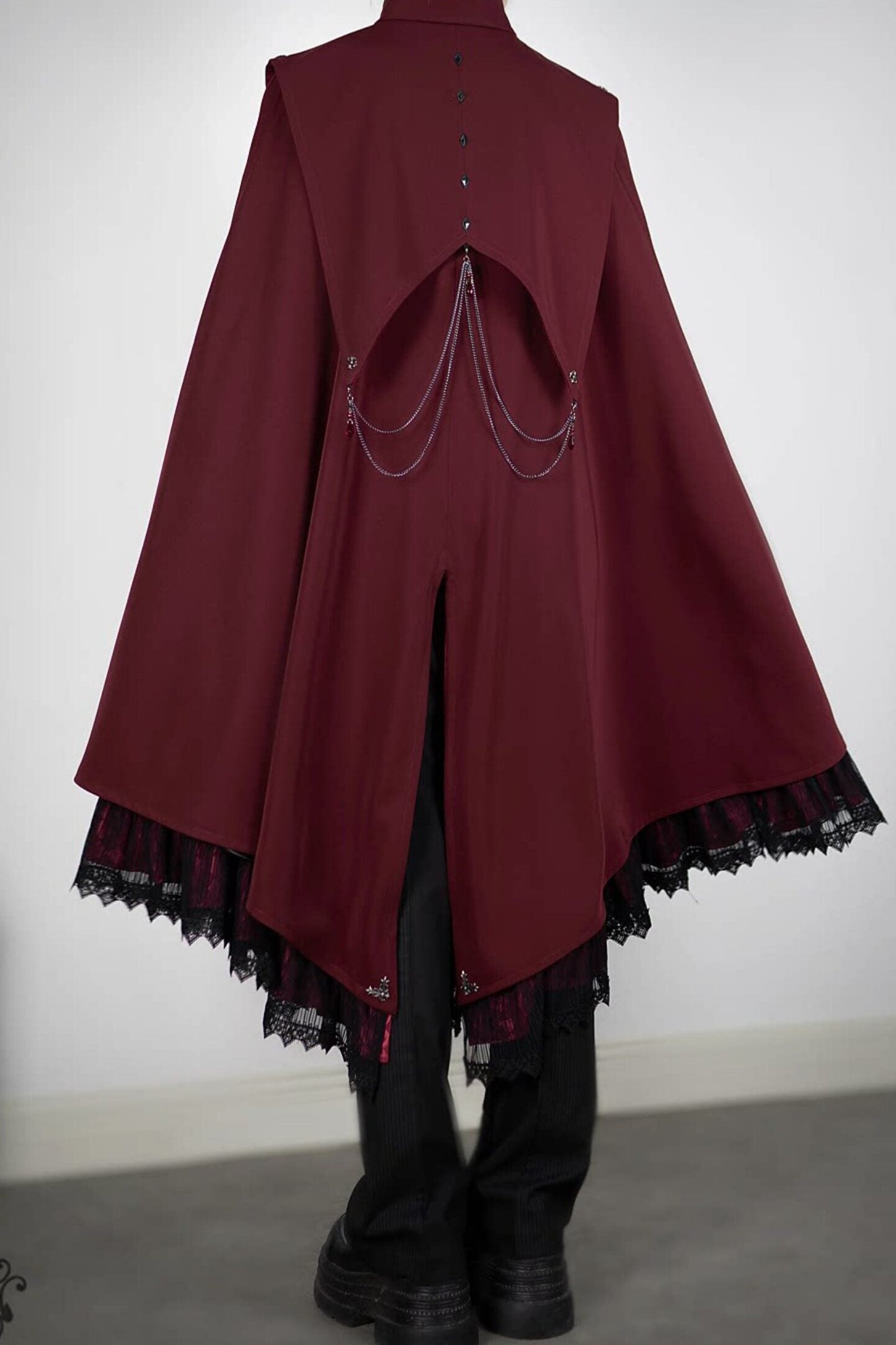 【9月5日予約締切】Dark Red/Dark Green Gothic Chain Layered Lace Cape Coat(Short Length/Long Length)