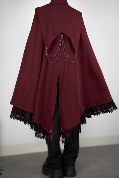 【9月5日予約締切】Dark Red/Dark Green Gothic Chain Layered Lace Cape Coat(Short Length/Long Length)