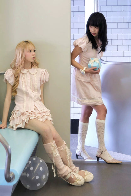 ピーチレースドールシャツ+ケーキスカート