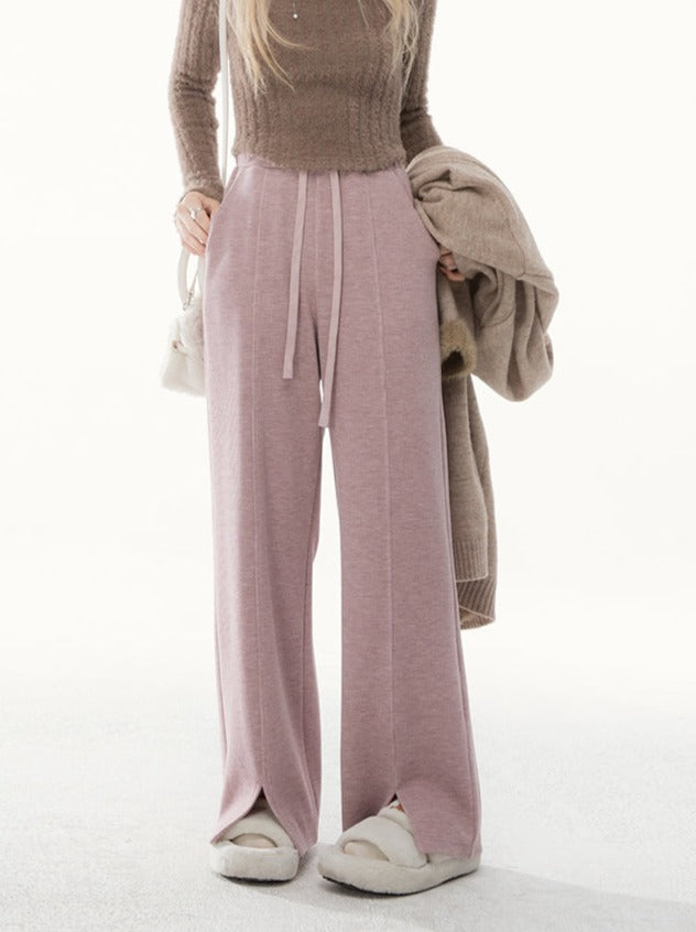 ONEOFUUU Small Man Custom Smoke Pink Purple Knitted Casual Drap Wide Leg Pants Loose Pants Women's Autumn and Winter