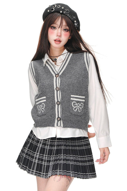 Lazy Style Sailor Suit Cardigan+ Vest