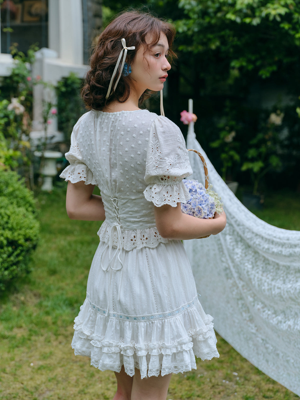 Puff Sleeve Sweet Pure White Short Top