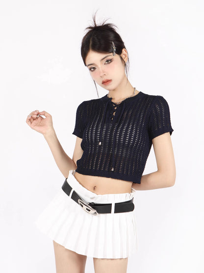 Cool Spicy American Retro Sheer Knit Tops