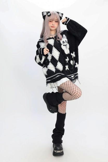 Sailor Argyle Rabbit Zip Cardigan