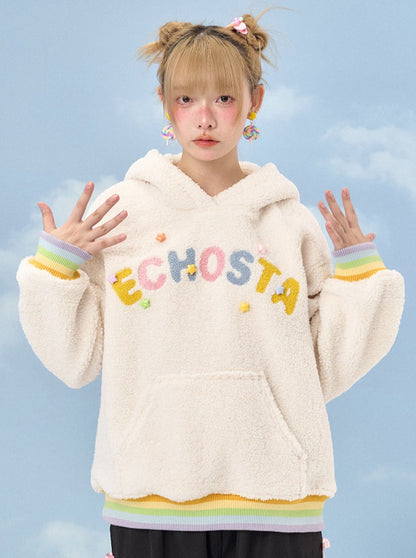 Logo Star Rainbow Hooded Boa Hoodie