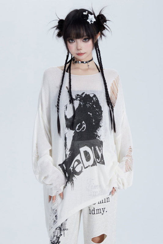 Hollow Loose Long Sleeve Knitwear