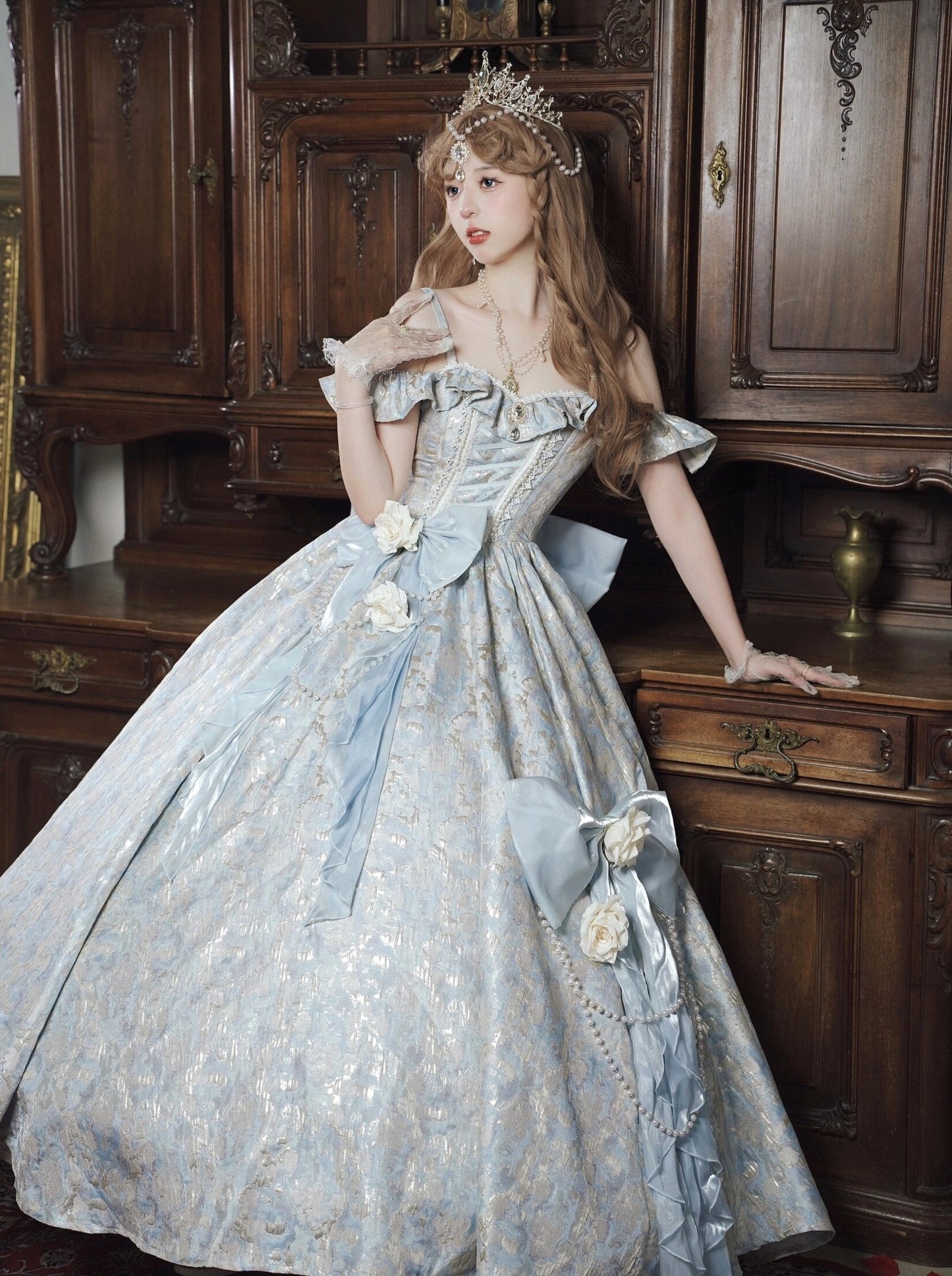 蓝色洛丽塔花朵婚纱华丽成人礼服洛丽塔优雅公主裙