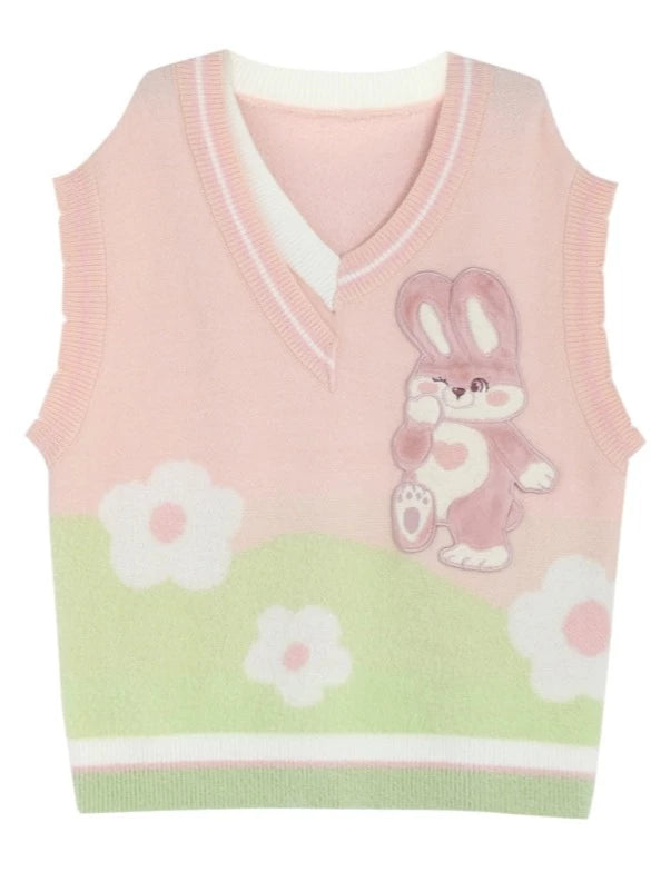 Rabbit vest + girly white dress