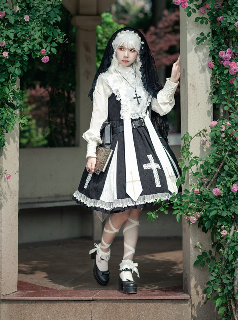 Cross Elegant Lolita Dress + Short Jacket + Hairband + Veil + Collar