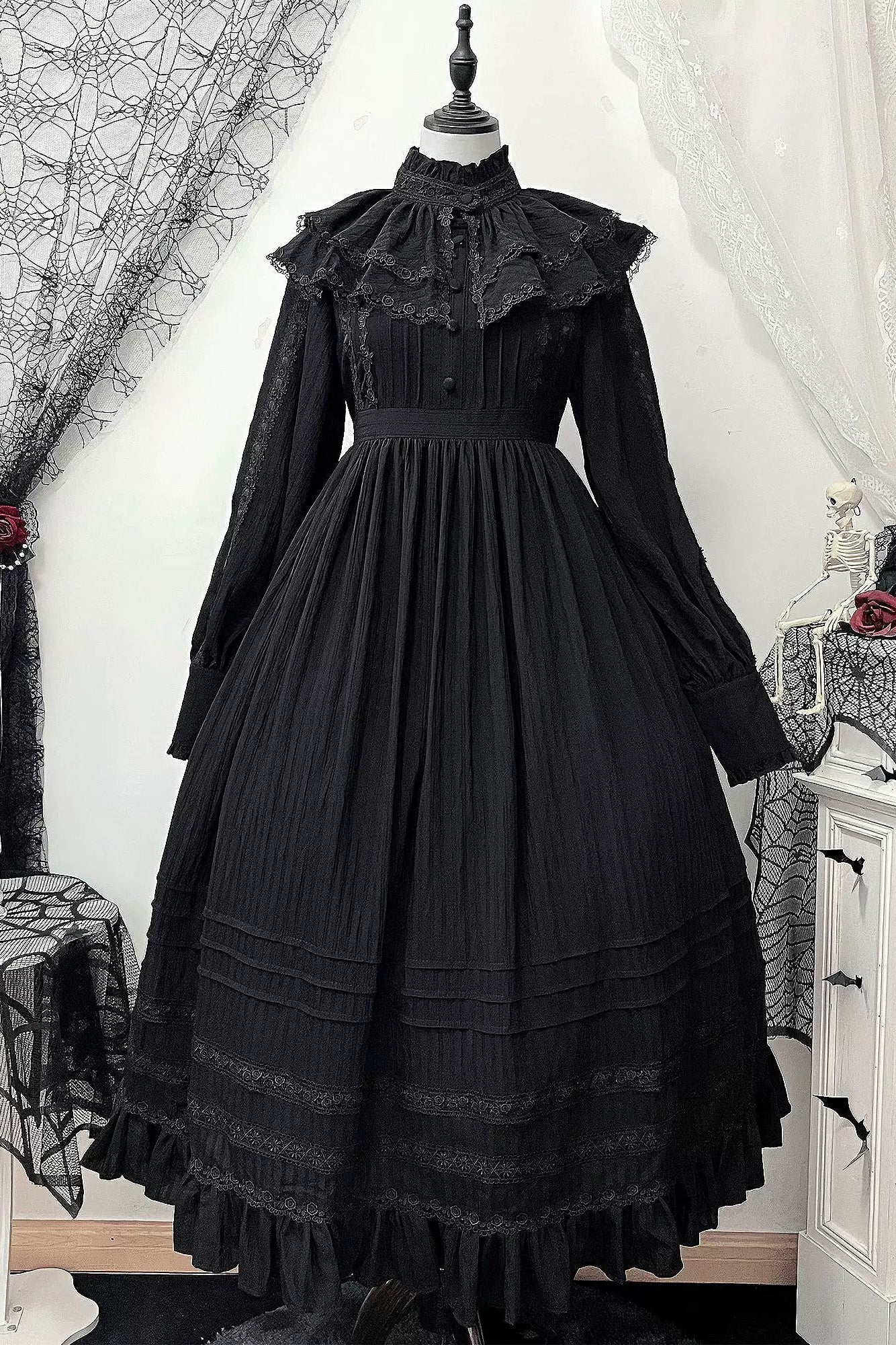 ダークゴシックロングドレス+レースカラー
