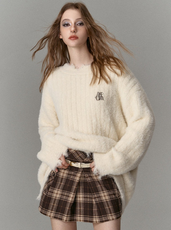 French soft fur long over knit